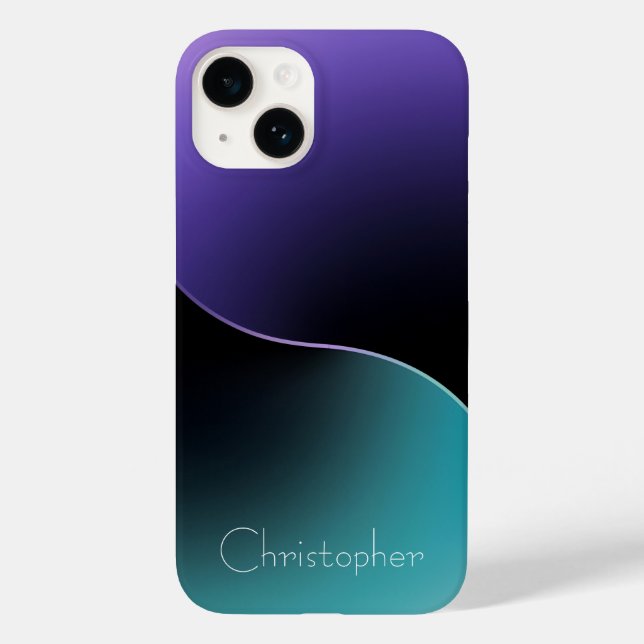 Personalisiertes blaues Radial Texture iPhone 15 Case-Mate iPhone 14 Hülle (Rückseite)