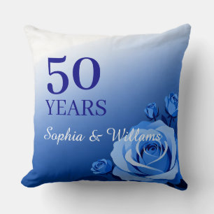 Personalisiertes blaues Rosen-Jubiläumsgeschenk Ja Kissen
