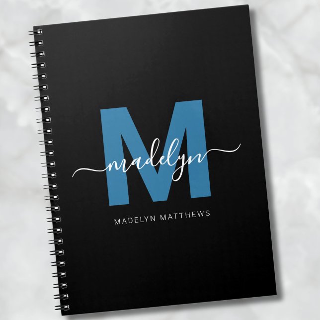 Personalisiertes blaues Schriftzug-Name-Initial-Mo Notizblock (Personalized Blue Script Name Initial Monogram notebook)