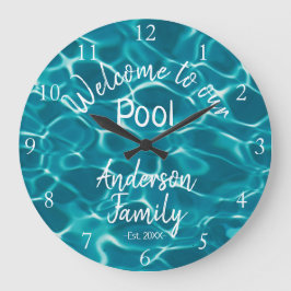 Personalisiertes blaues Schwimmbad Wasser Herzlich Große Wanduhr