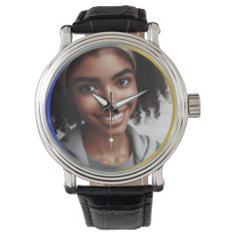 Personalisiertes blaues Silber, goldfarbiges Foto Armbanduhr