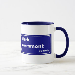 personalisiertes blaues Straßenschild Tasse