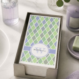 Personalisiertes blaues und grünes Diamantmuster Serviette
