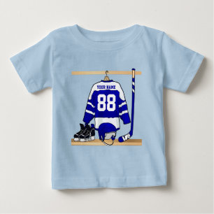 Personalisiertes blaues und weißes Eis-Hockey Baby T-shirt