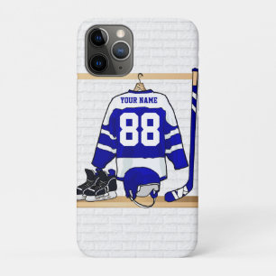 Personalisiertes blaues und weißes Eis-Hockey iPhone 11 Pro Hülle