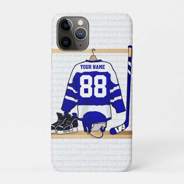 Personalisiertes blaues und weißes Eis-Hockey Case-Mate iPhone Hülle (Rückseite)