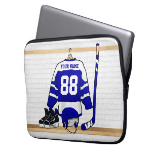Personalisiertes blaues und weißes Eis-Hockey Laptopschutzhülle