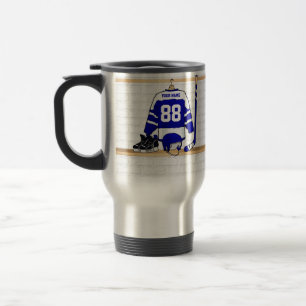 Personalisiertes blaues und weißes Eis-Hockey Reisebecher