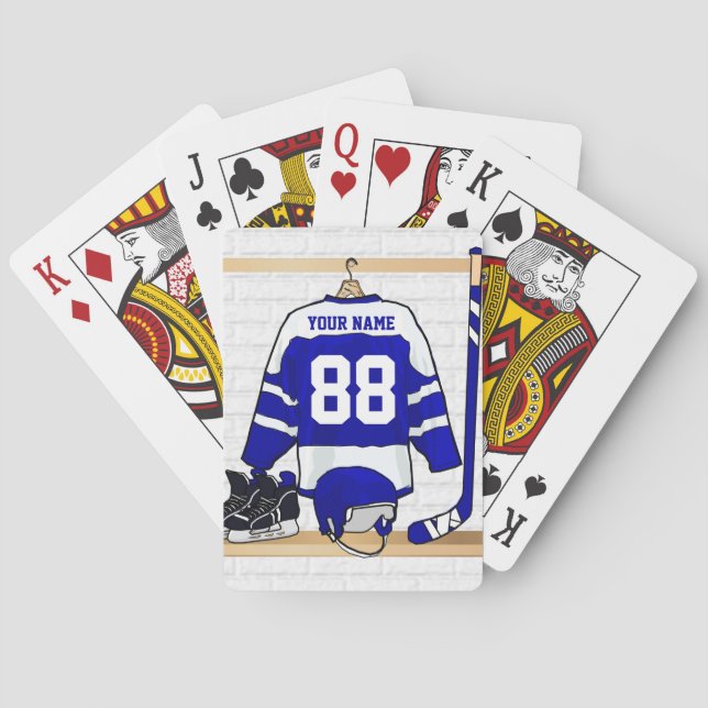Personalisiertes blaues und weißes Eis-Hockey Spielkarten (Rückseite)