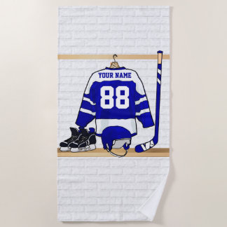 Personalisiertes blaues und weißes Eis-Hockey Strandtuch