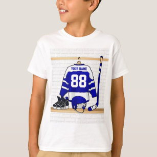 Personalisiertes blaues und weißes Eis-Hockey T-Shirt