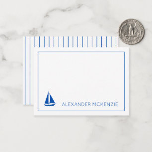 Personalisiertes blaues und weißes Segelboot Mitteilungskarte