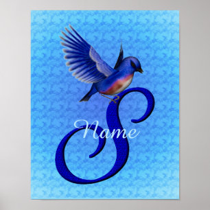 Personalisiertes Blaues-Vogel-Monogramm Anfangsbuc Poster
