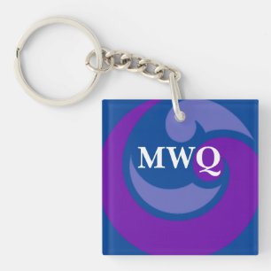Personalisiertes blaues Wellen-Monogramm-Acryl-Sch Schlüsselanhänger