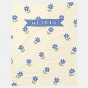Personalisiertes blaues Wildblumen-Muster Namensge Fleecedecke