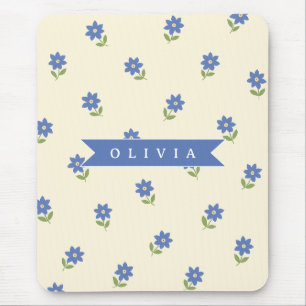 Personalisiertes blaues Wildblumen-Muster Namensge Mousepad