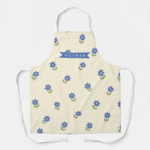 Personalisiertes blaues Wildblumen-Muster Namensge Schürze