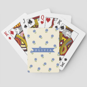 Personalisiertes blaues Wildblumen-Muster Namensge Spielkarten