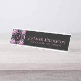 Personalisiertes blorrosa Schwarzes Monogramm Schreibtischnamensplakette