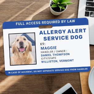 Personalisiertes Blue Allergy Alert Service Dog Fo Ausweis