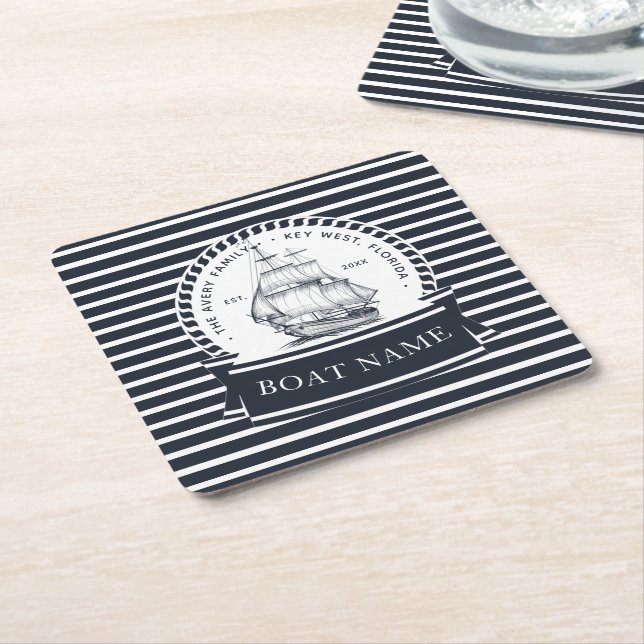 Personalisiertes Blue Boat Rechteckiger Pappuntersetzer (angewinkelt)