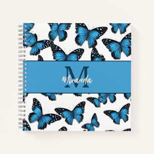 Personalisiertes Blue Butterfly Monogram Sketchboo Notizbuch