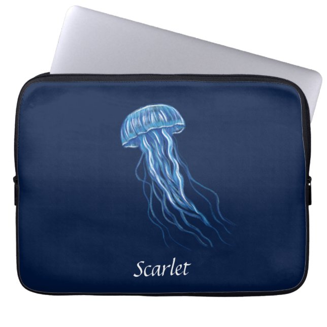 Personalisiertes Blue Jellyfish-Illustrationsdesig Laptopschutzhülle (Vorderseite)