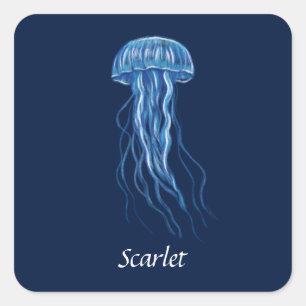 Personalisiertes Blue Jellyfish-Illustrationsdesig Quadratischer Aufkleber
