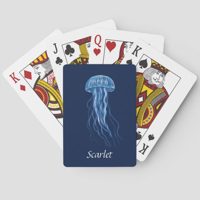 Personalisiertes Blue Jellyfish-Illustrationsdesig Spielkarten (Rückseite)