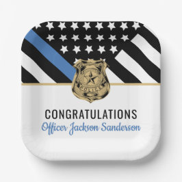 Personalisiertes Blue Line Police Retirement Party Pappteller