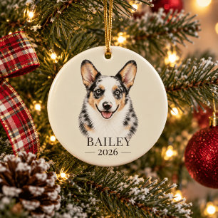 Personalisiertes Blue Merle Corgi-Name & Jahr Keramik Ornament