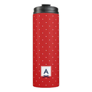 Personalisiertes Blue Ribbon Red Polka Dot Monogra Thermosbecher