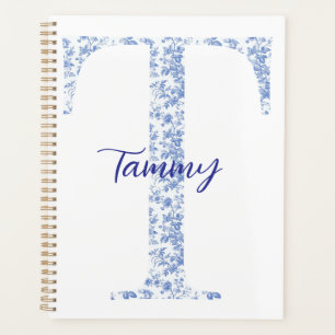 Personalisiertes Blue Toile Monogram Notebook Planer