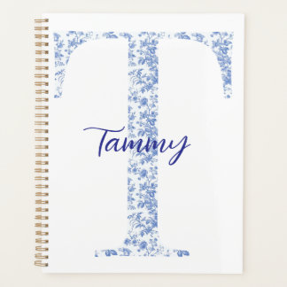 Personalisiertes Blue Toile Monogram Notebook Planer