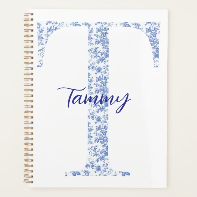 Personalisiertes Blue Toile Monogram Notebook Planer (Vorderseite)