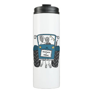 Personalisiertes Blue Tractor Country Wedding-Gesc Thermosbecher