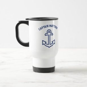 Personalisiertes Blue & White Boat Anchor Reisebus Reisebecher