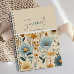 Personalisiertes Blue Yellow Creme Floral Journal Notizbuch