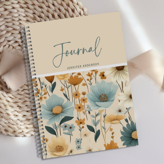 Personalisiertes Blue Yellow Creme Floral Journal Notizbuch (Von Creator hochgeladen)