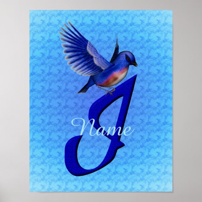 Personalisiertes Bluebird-Monogramm Anfangsbuchsta Poster (Vorne)