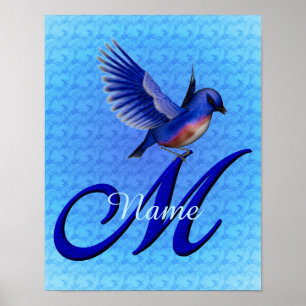 Personalisiertes Bluebird-Monogramm Anfangsbuchsta Poster