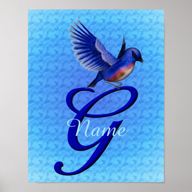 Personalisiertes Bluebird-Monogramm Anfangsbuchsta Poster (Vorne)