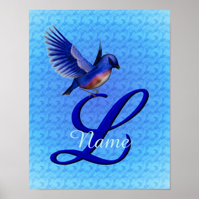 Personalisiertes Bluebird-Monogramm Anfangsbuchsta Poster (Vorne)