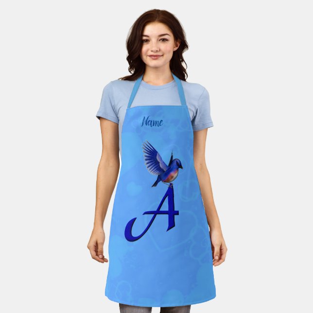 Personalisiertes Bluebird-Monogramm Anfangsbuchsta Schürze (Getragen)