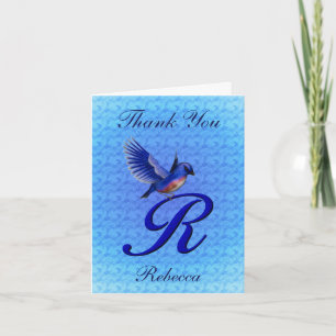 Personalisiertes Bluebird-Monogramm Initial R Dankeskarte
