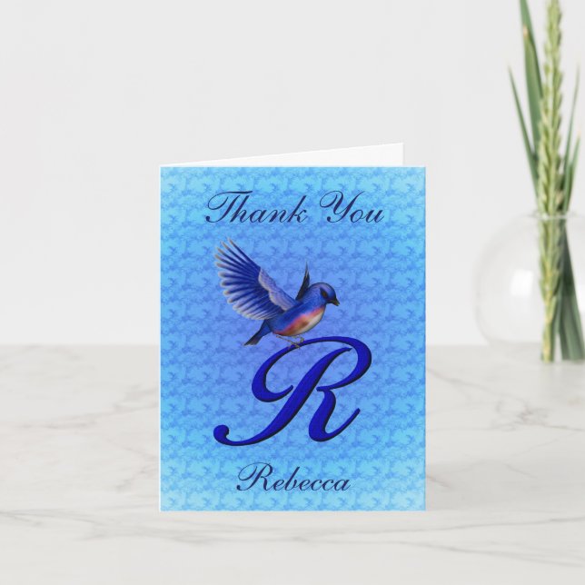 Personalisiertes Bluebird-Monogramm Initial R Dankeskarte (Vorderseite)