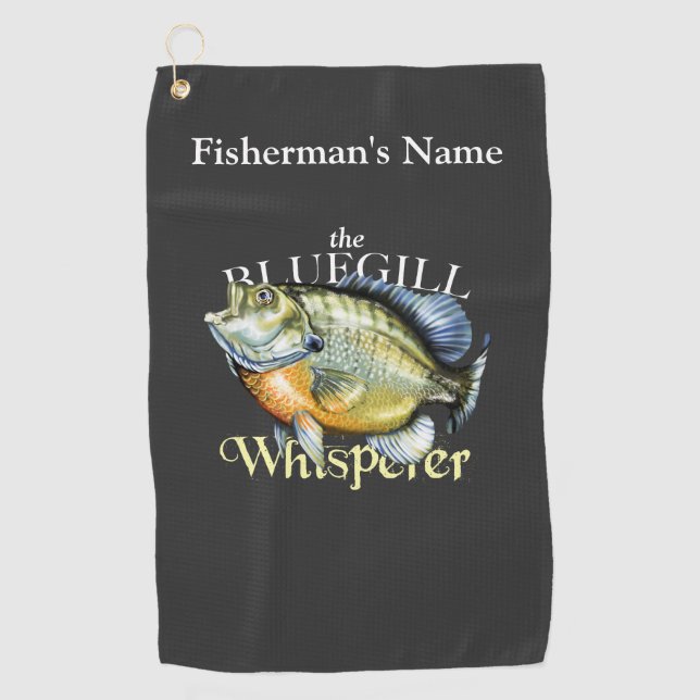Personalisiertes Bluegill Whisperer Dark Fishing H Golfhandtuch (Vorderseite)