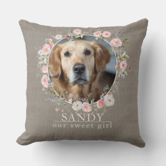 Personalisiertes Blumen-Hund-Foto mit Namen Kissen