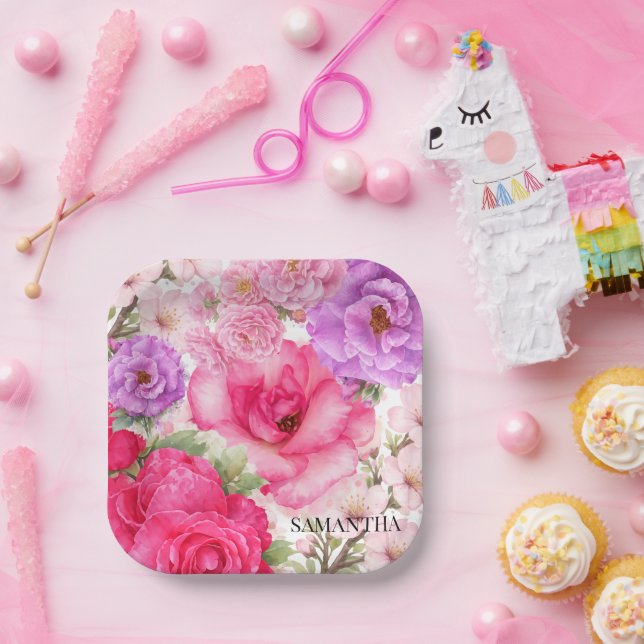 Personalisiertes Blumendesign Pappteller (Party)