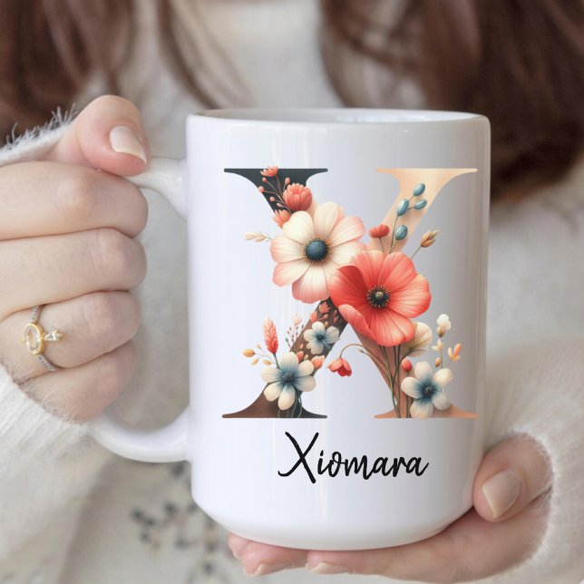Personalisiertes Blumengeschenk mit Monogramm für  Kaffeetasse (personalized floral mug, wildflower monogram mug, birth flower mug, floral initial mug for women,)